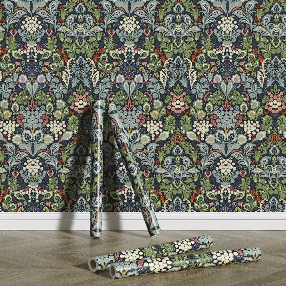 Vintage Blue Floral Wallpaper - Image 14