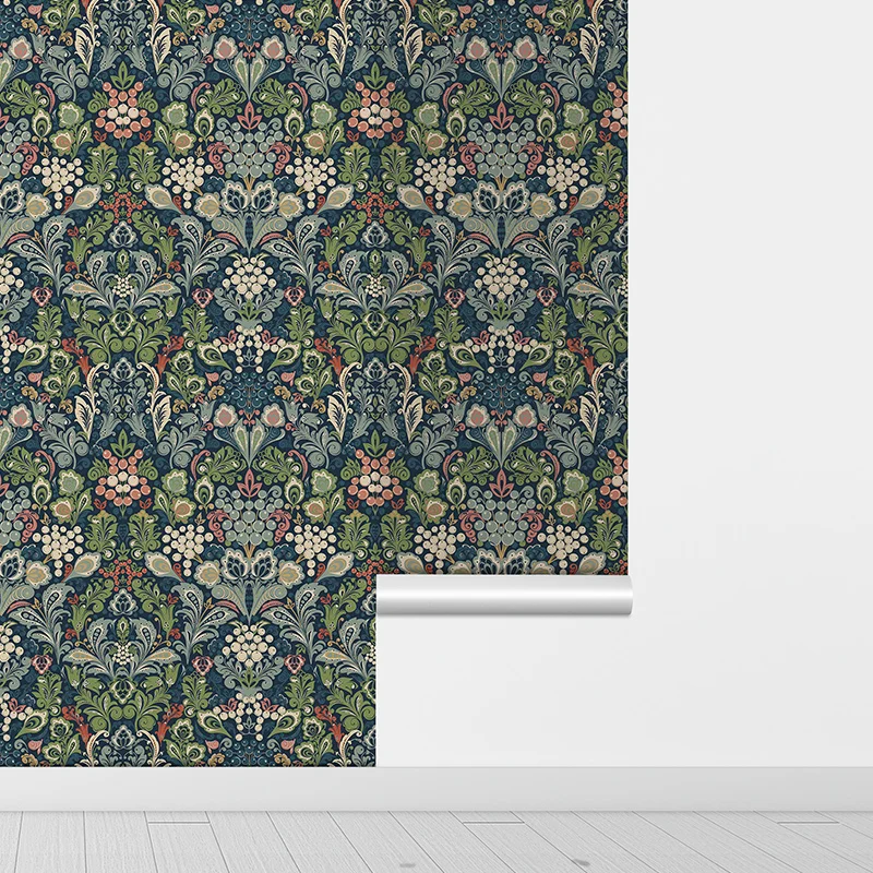 Vintage Blue Floral Wallpaper - Image 15