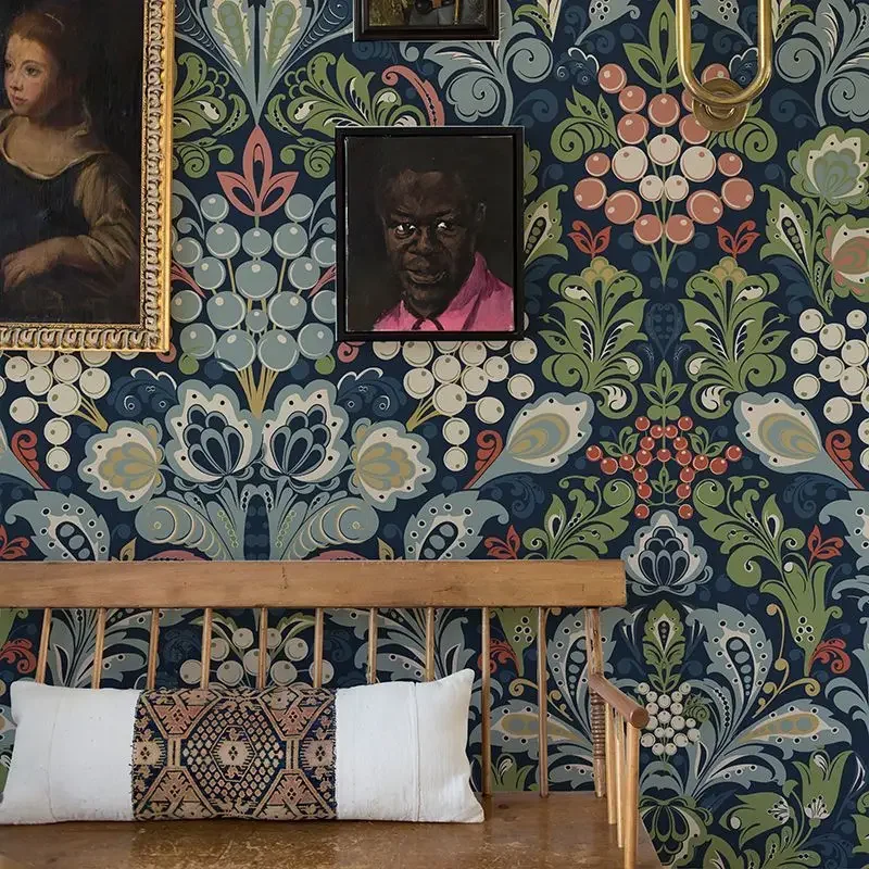 Vintage Blue Floral Wallpaper - Image 3