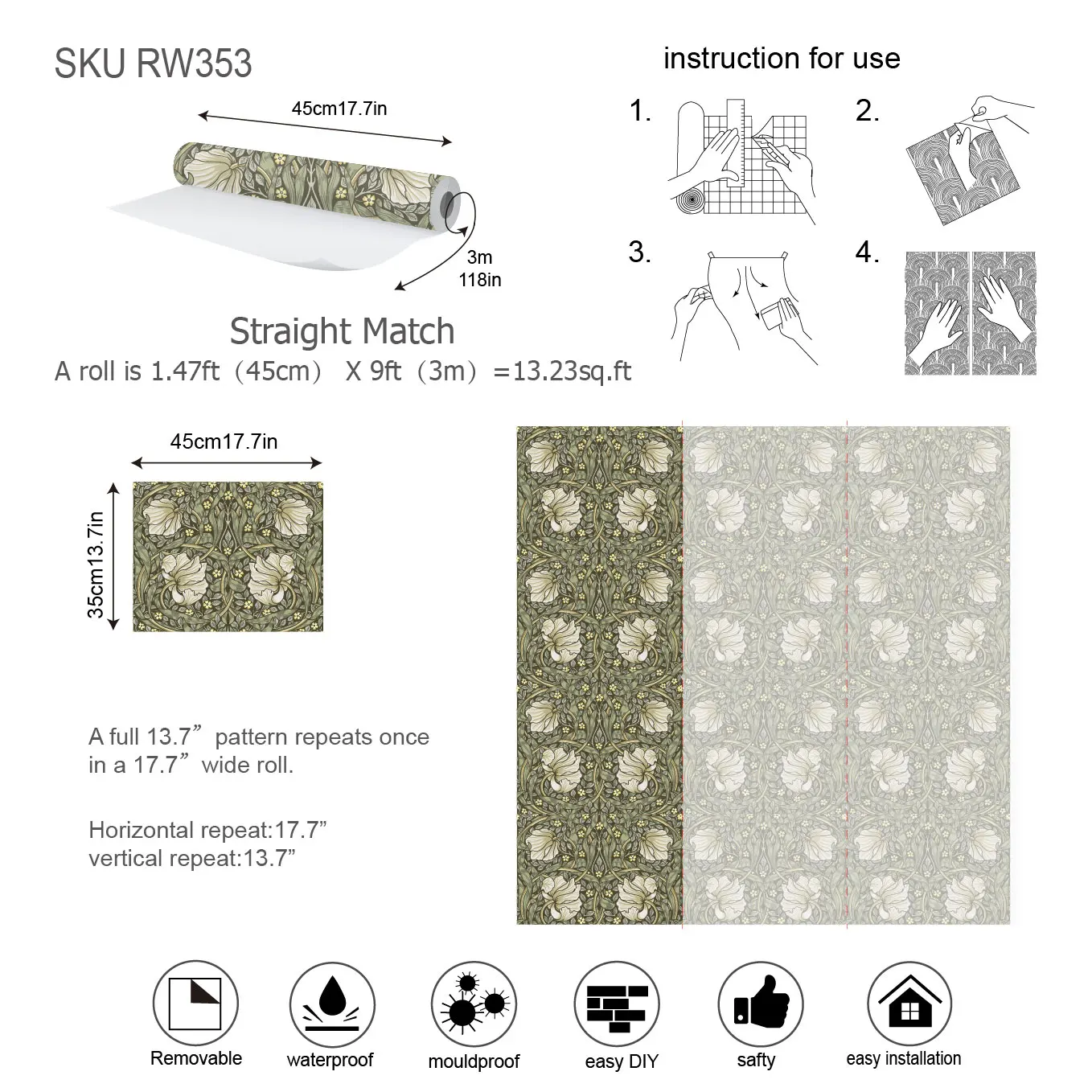 Vintage Floral Adhesive Wallpaper - Image 6